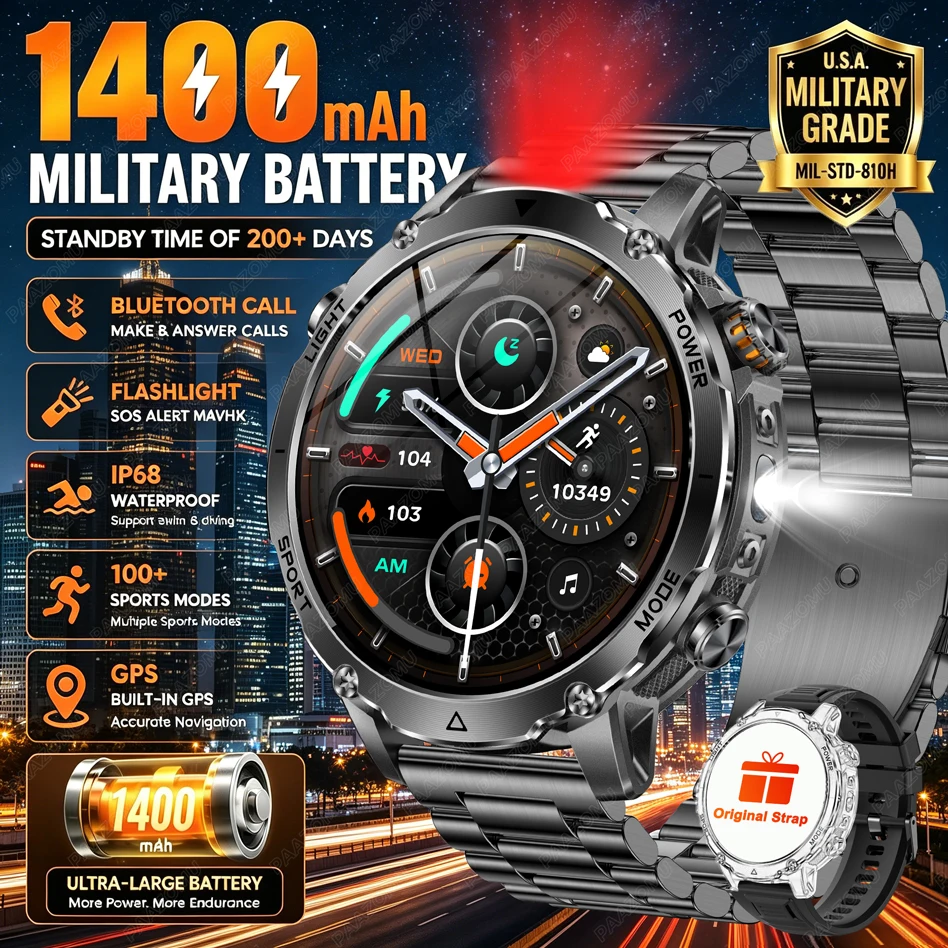 Smartwatch Branded Watches For Men - Brand+1400mAh Smartwatch mit großem Akku für